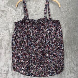 Dainty Floral Smocked Tank‎ Top Blouse 22/24 3x Womens Lane Byrant Boho Cottage